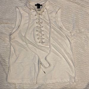Lace up forever 21 white tank top eyelet top small
